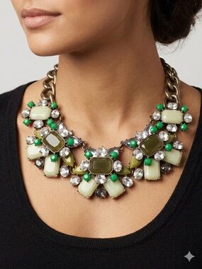 Joan Rivers Classic Collection Green & Clear Statement Bib Necklace Brass tone